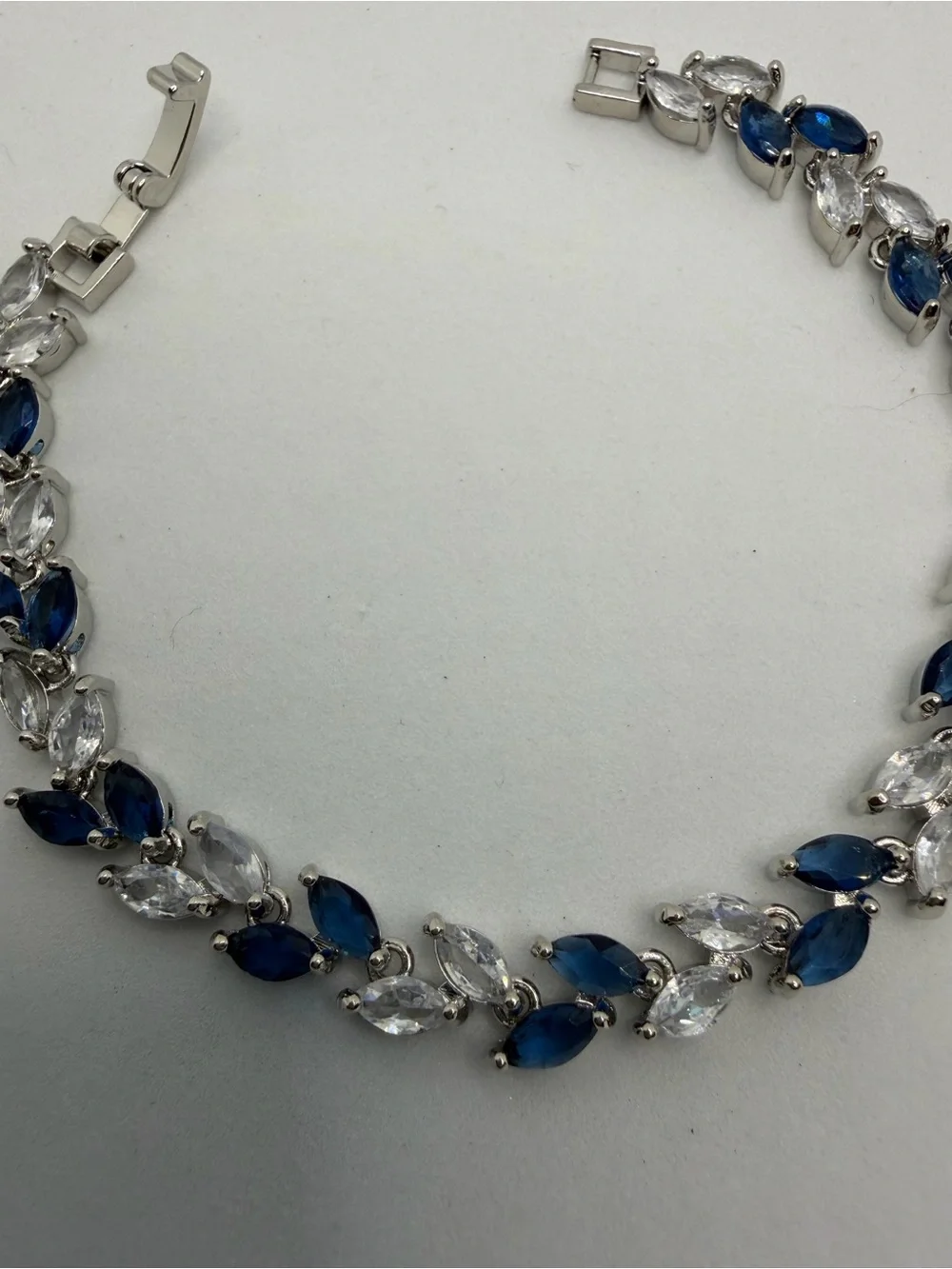Silver Tennis Bracelet with Blue and Clear Marquise Stones - Women Jewelry